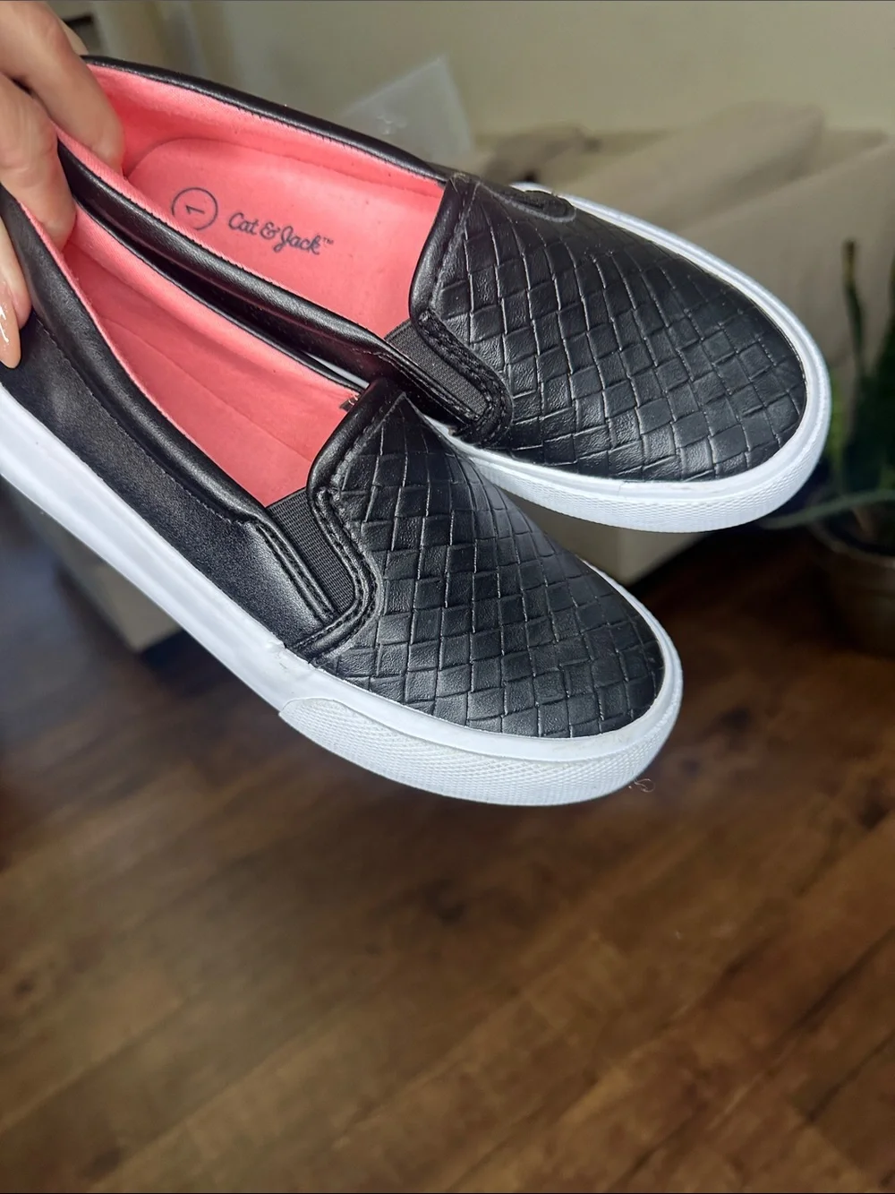 Cat & Jack Black Quilted Slip-On Sneakers with Pink Insole - Girls